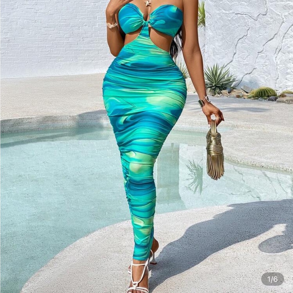 Vibrant Blue and Green Maxi Dress